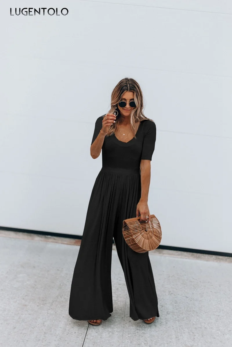 Женский комбинезон Lugentolo весенне-летний простой свободный однотонный с