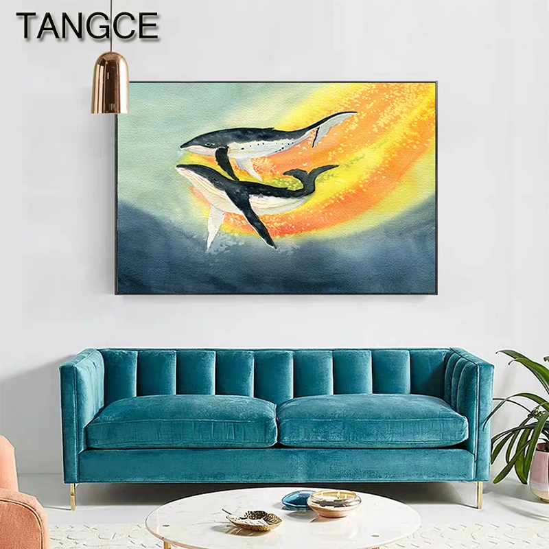 

Abstract Yellow Cloud Purple Whale Canvas Art Modern Deep Sea Poster Print Nordic Wall Picture for Living Room Watercolor Poster