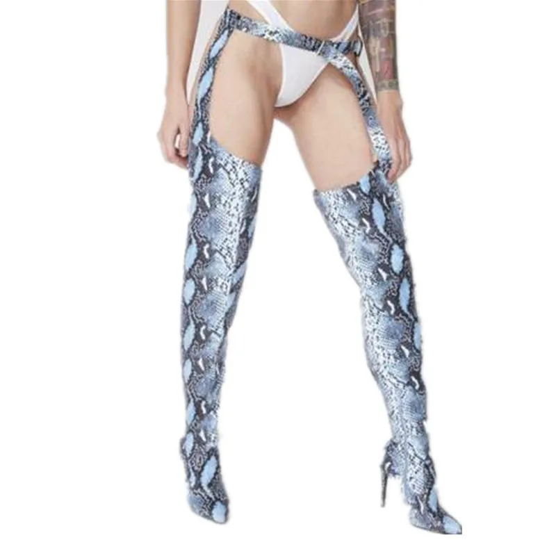 snakeskin Prova Perfetto/женские ботфорты в стиле Рианны; женская пикантная обувь из искусственной кожи; Клубная обувь с ремешком и поясная пряжка; сапоги на тонком высоком каблуке 10 см - Цвет: snakeskin