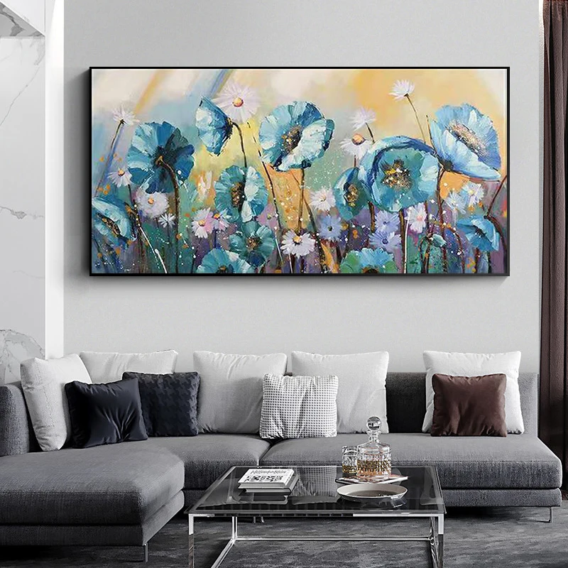 

Abstract Blue Graffiti Flowers on Canvas Posters and Prints Print Pictures Wall Art Cuadros Home Room Decoration Frameless