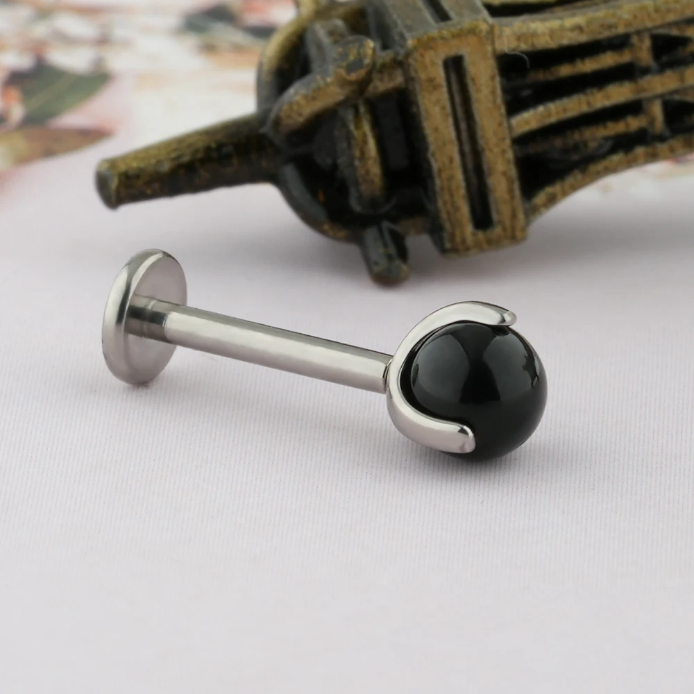 Правый большой имплантат класса титана 18 г Черный агат камни Безрезьбовой губы