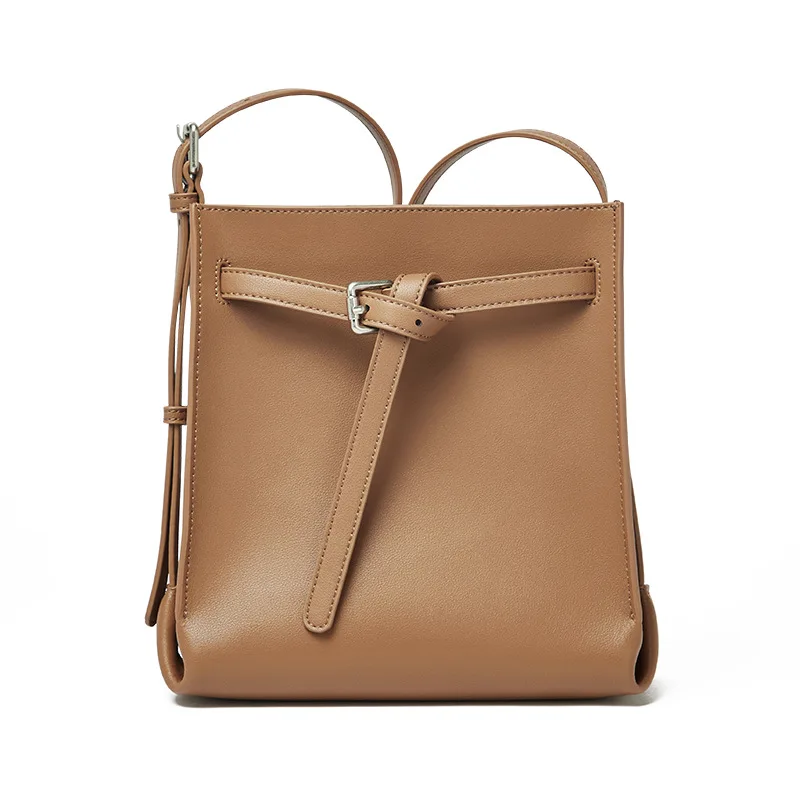 

free shipping explosive 2020 new cowhide handbag fashion solid color bucket bag simple style Single Shoulder Messenger Bag