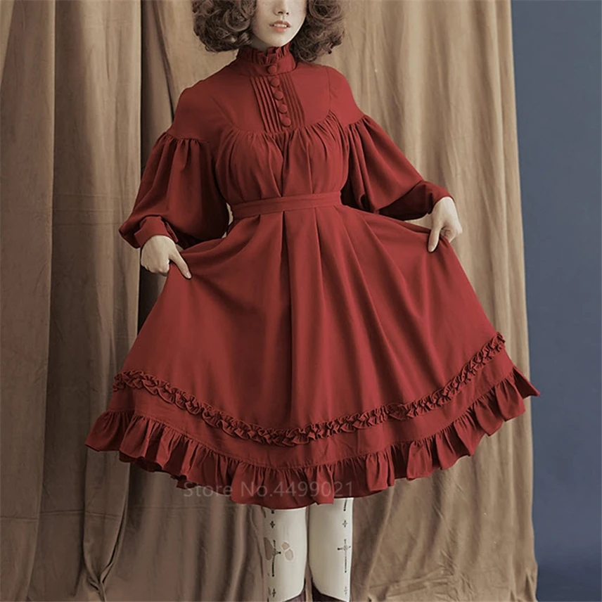 Женское платье Лолита однотонное с длинным рукавом в винтажном стиле готика