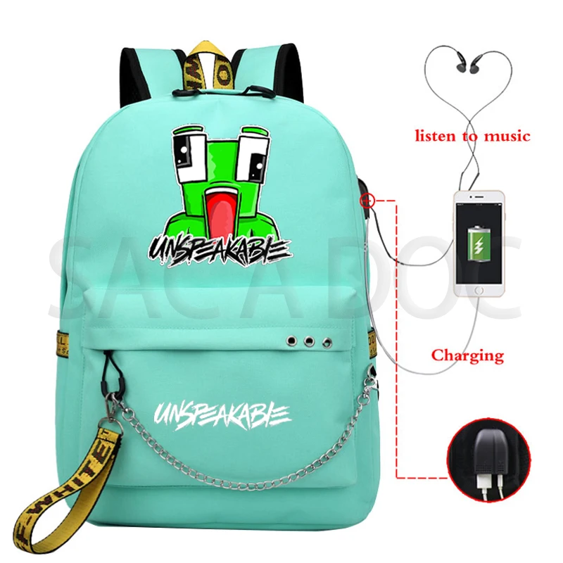 

UNSPEAKABLE Merch Printed Backpack for Teenage Boy Girl USB Charging School Bags Canvas Women Backpacks Travel Rucksack Mochilas