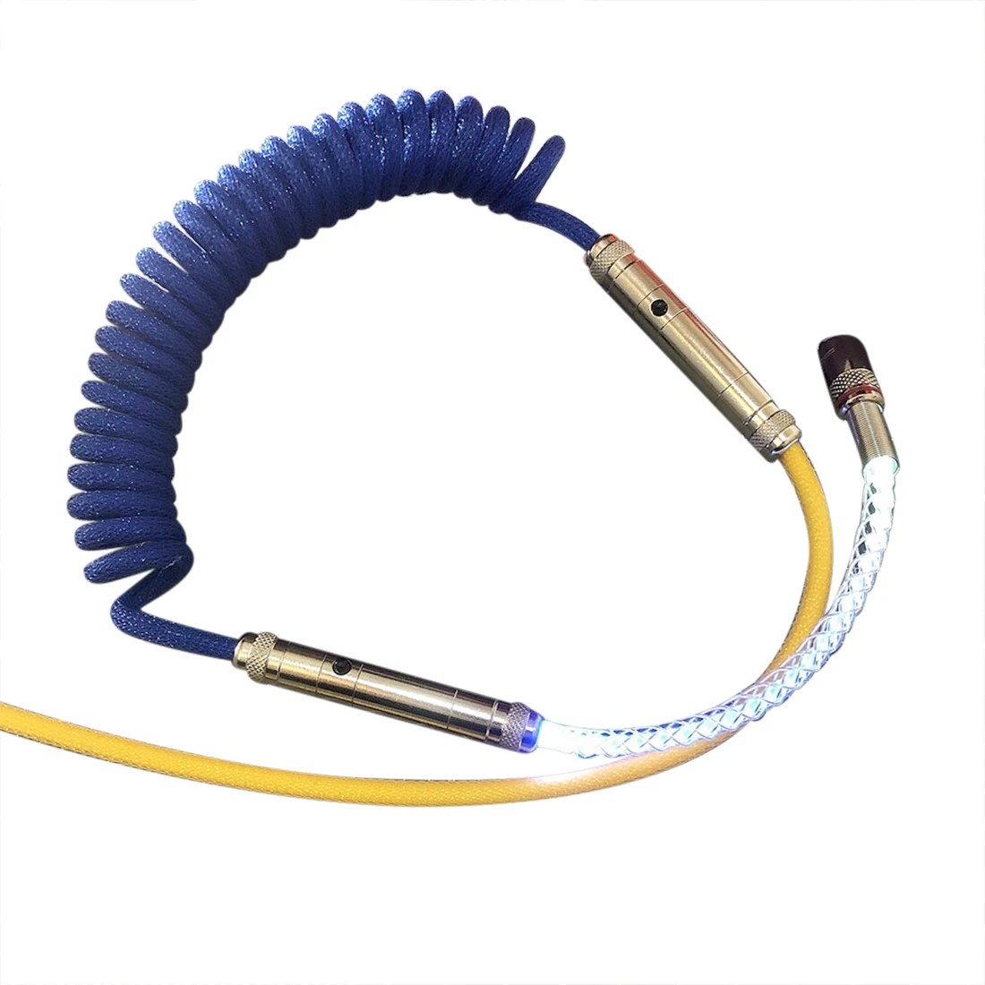 

1m Custom Coiled Mechanical Keyboard Cables Customized Handmade Type-C USB Cable With GX Single Aviation Plug +RGB Light Section