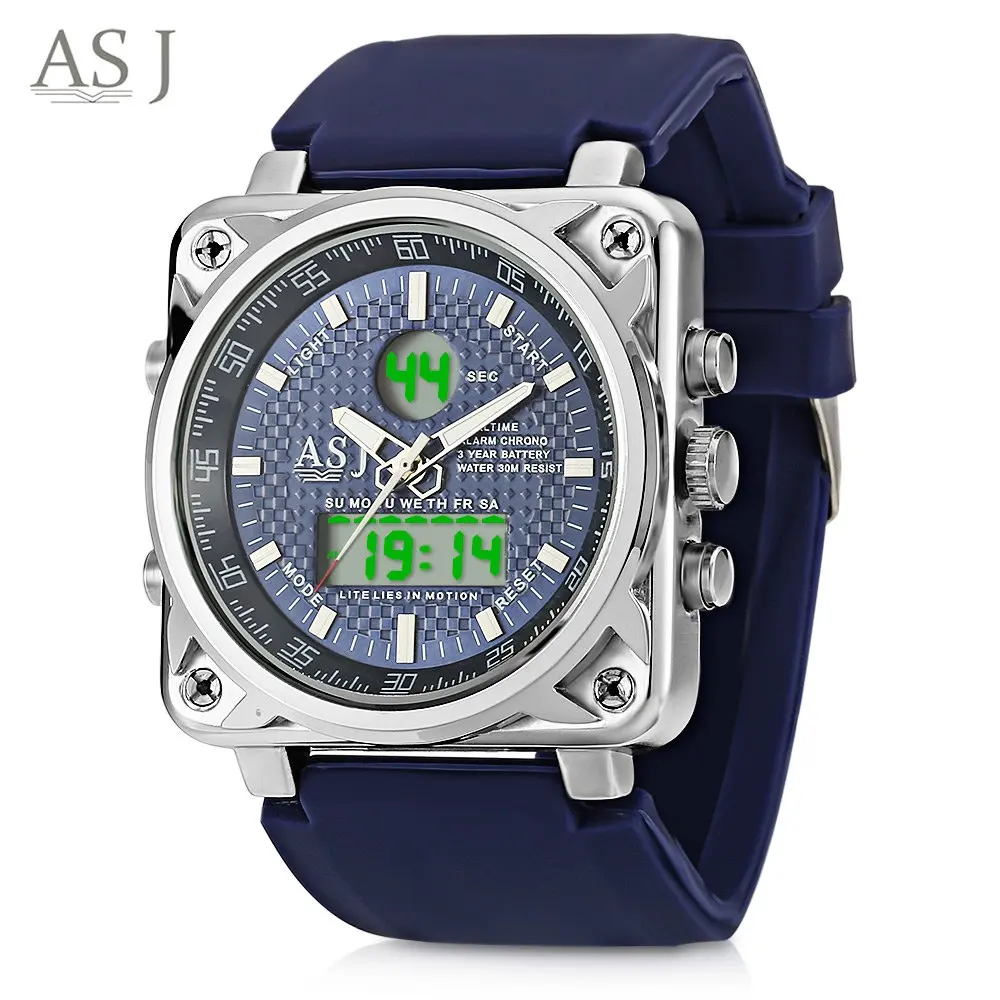 ASJ B181 Men Sport Watches Dual Movt Military Army Watch Chronograph Waterproof Japan Quartz Movement Wristwatch