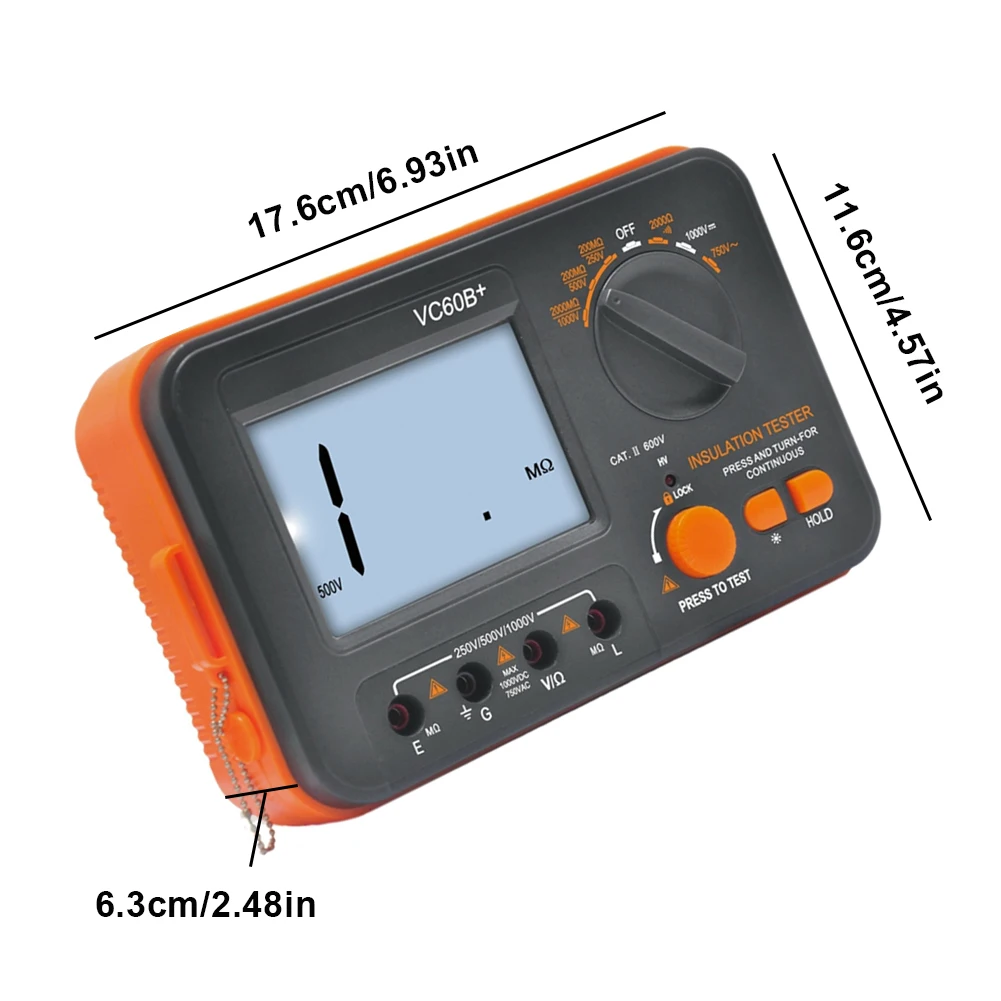 

VC60B+ Digital Insulation Resistance Tester VICI Megger MegOhm Meter 250V-1000V High Voltage And Short Circuit Input Alarm