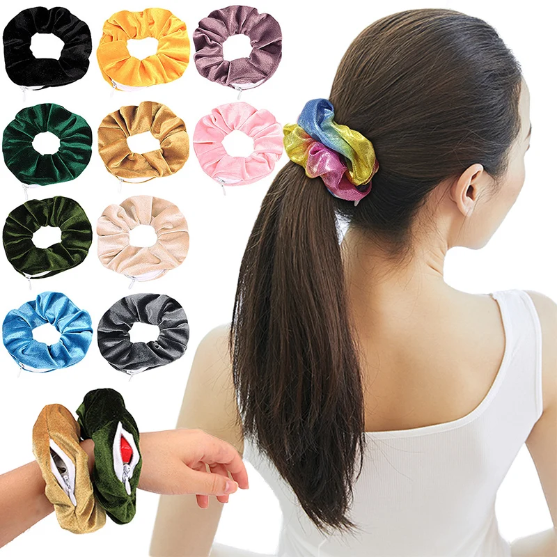 

1 шт. бархатная резинка для волос на молнии, эластичная однотонная модная повязка на голову, держатель для конского хвоста, завязки для волос...