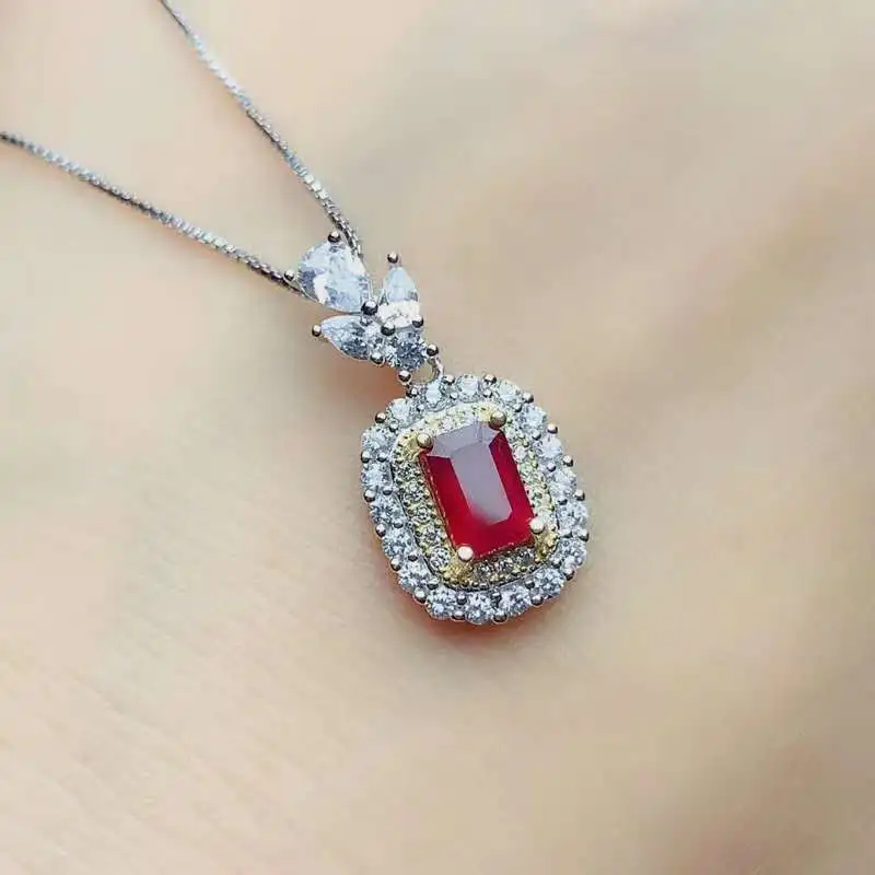 Myanmar 925 silve Natural Ruby Gemstone Pendant Women Fine Jewelry 4x6mm | Pendants