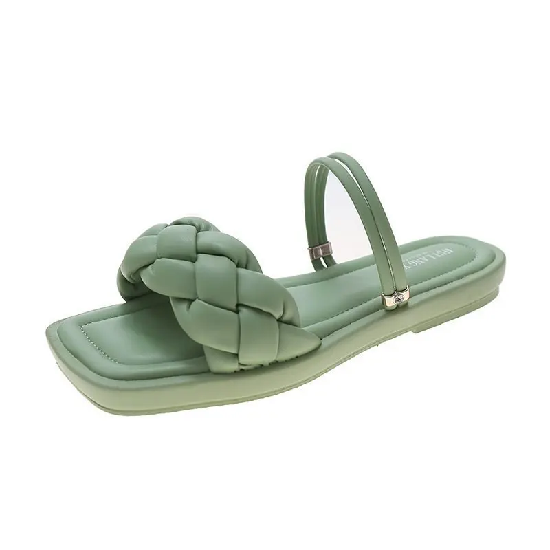 

Shoes Slippers Women Summer Pantofle Platform Slides Low 2021 Flat Fabric Basic Hoof Heels Scandals PU Rubber Slippers Women Sum