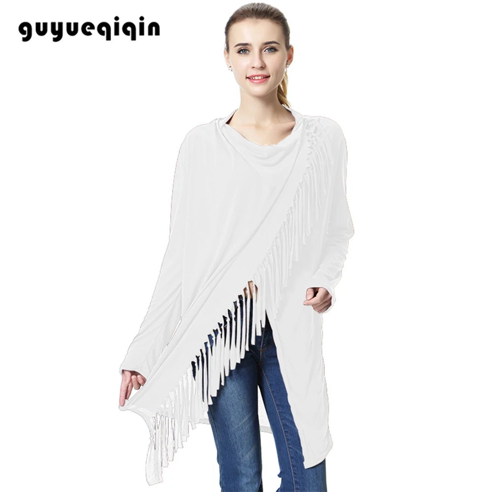 Женский кардиган пончо нестандартная накидка с кисточками пальто в