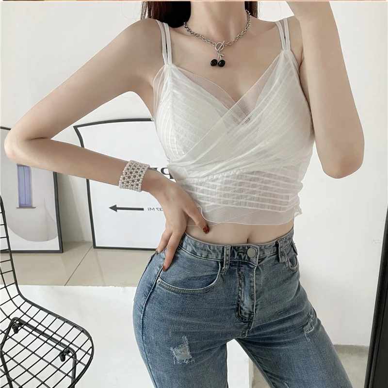 

Summer Women Lace Velcro Adjusting Tank Tops Female Casual Crop Camisole Top Sexy Lace Cross Design Solid Backless Vest