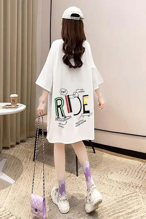 

Houthion Letter Print Women's T-shirt Short Sleeve Top Loose Plus Size Tshirt Fashion Casual New Korean V-neck T Shirt Summer