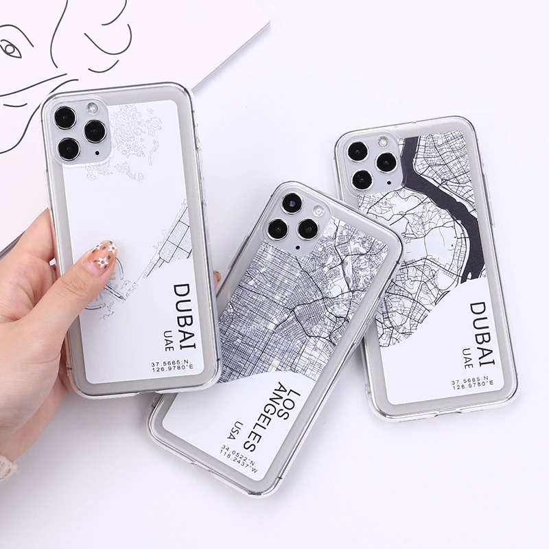 

Ins Travel Country Sketch Exclusive City MapTransparent Shockproof Soft Silicone Case for iPhone 12 11 Pro Max X XR XS 8 7 6 6S