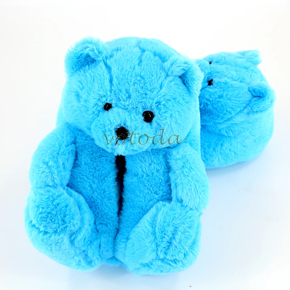 Teddy Bear Slippers Women Cute Cartoon Slides Furry Warm Soft Shoes Home Non-slip Cotton Flip Flops Rainbow Teddies Bear Slipper best house slippers