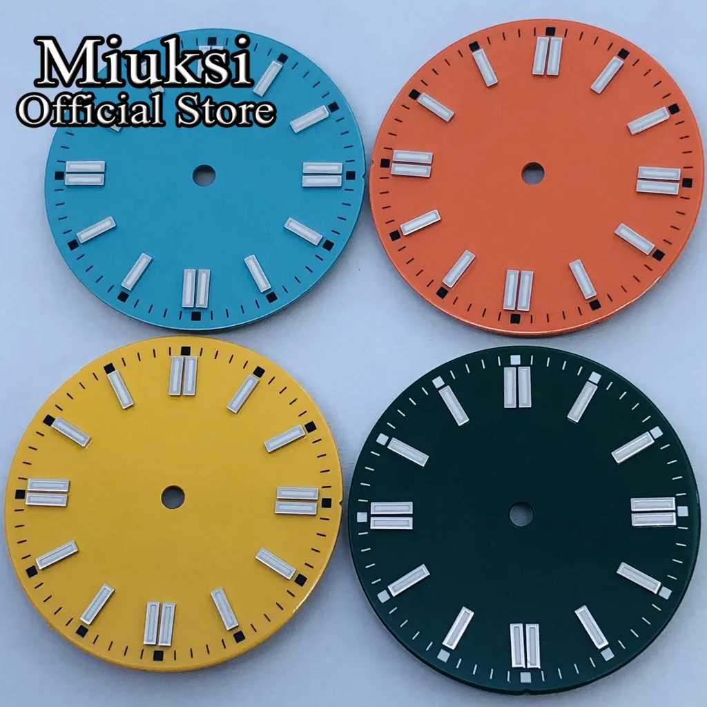 Miuksi 29mm black silver blue green orange yellow watch dial luminous fit NH35 NH36 Miyota8215 821A DG2813 3804 PT5000 movement