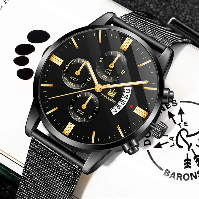 SHAARMS мужские модные часы ультра тонкий сетчатый ремешок Календарь кварцевые