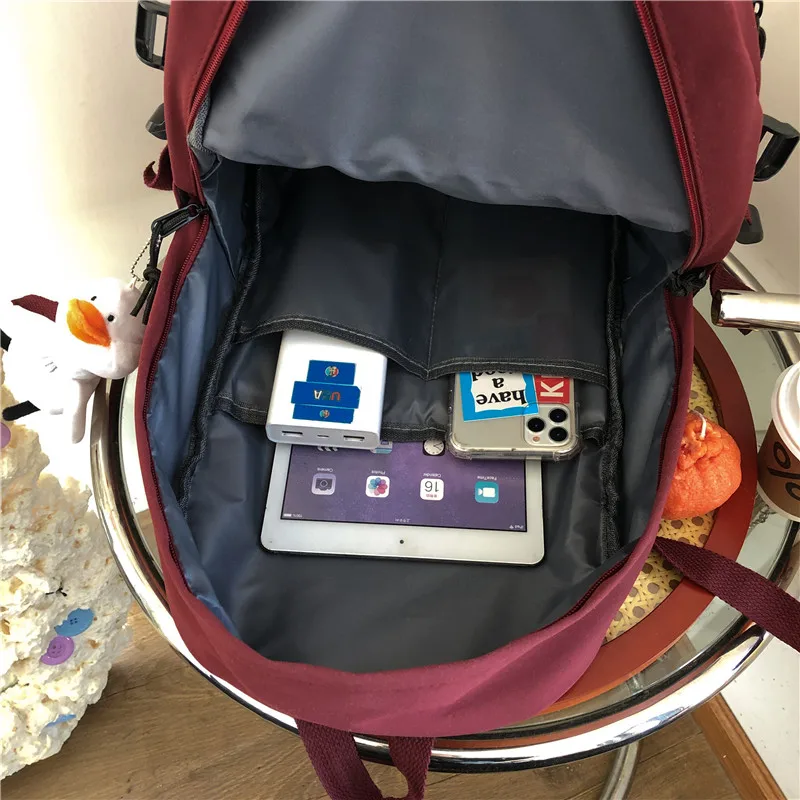 

Cool Trendy Cute School Backpack Bag Buckle Casual Female Women 2021 Pendant Nylon Fashion Girls New Teenage Multi Pocket Book