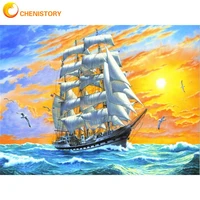chenistory sailboat on ocean landscape painting by numbers kits for adults oil paints diy framed drawing artcraft home decor