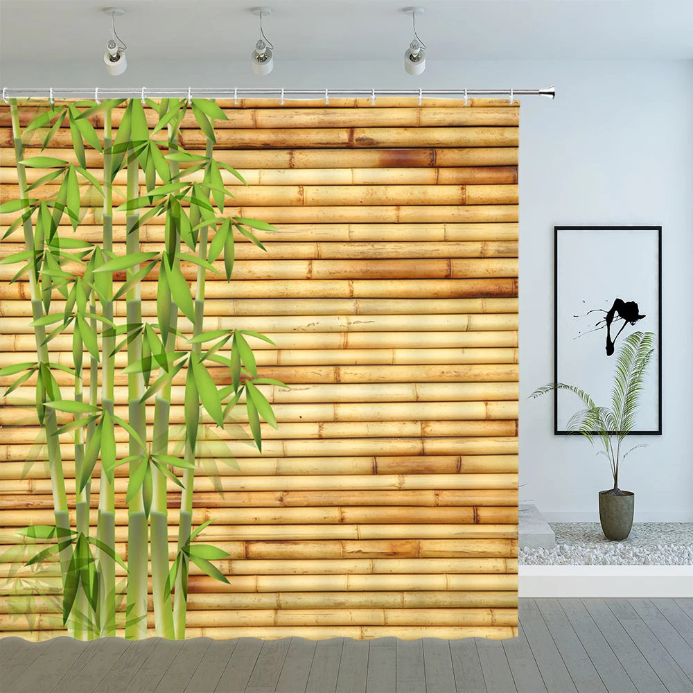 green bamboo shower curtains spring plant scenery bird butterfly koi leaf pattern zen garden bathroom decor cloth curtain set free global shipping
