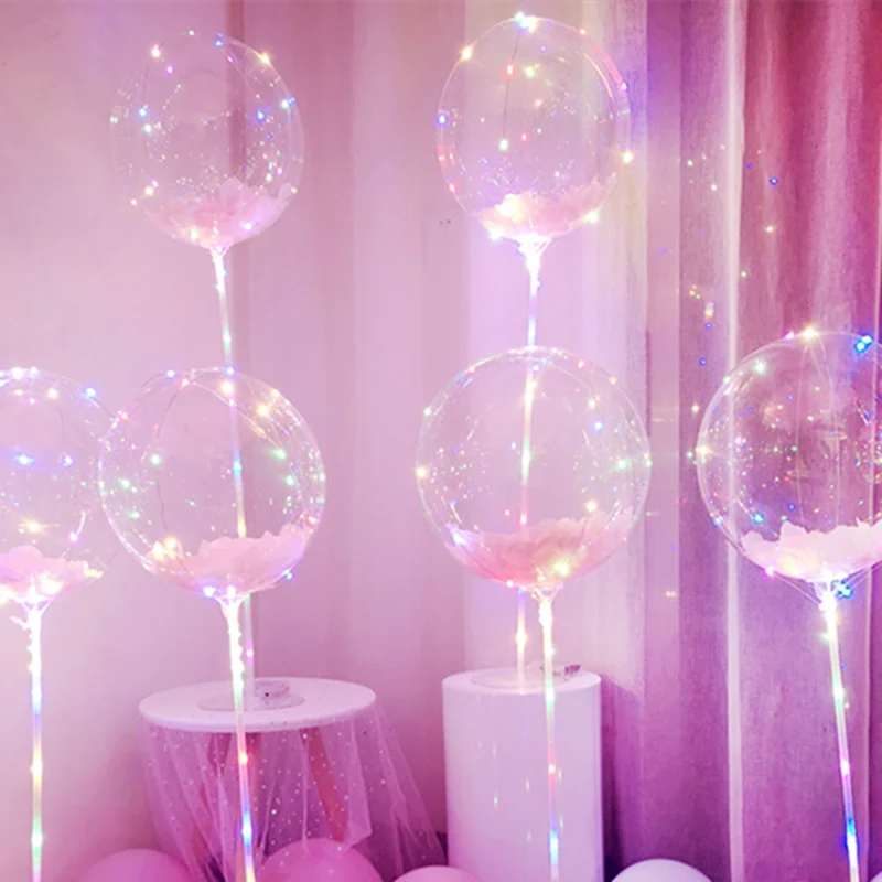 1pc LED Light Up Balloons with Stick Flashing String Lights 18Inch Bubble for Christmas Birthday Party Decoration - купить по