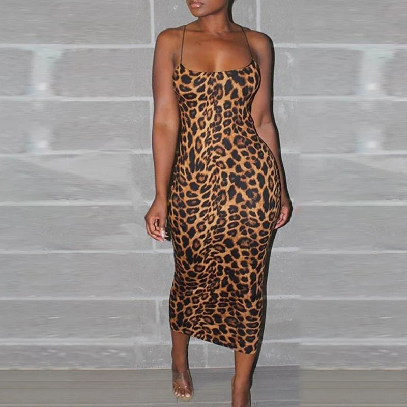 Женское сексуальное трикотажное облегающее платье миди без рукавов на бретелях