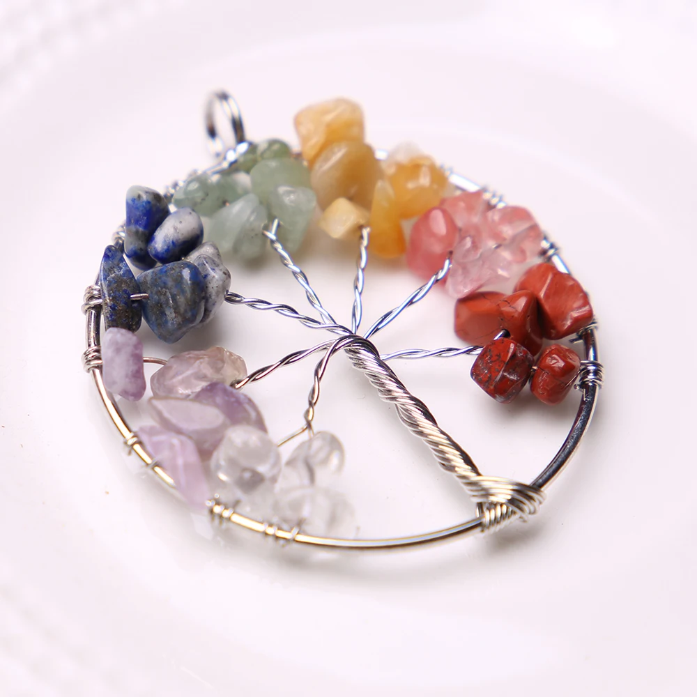 Ожерелье с кулоном из натурального камня Древо жизни бусины ручной работы