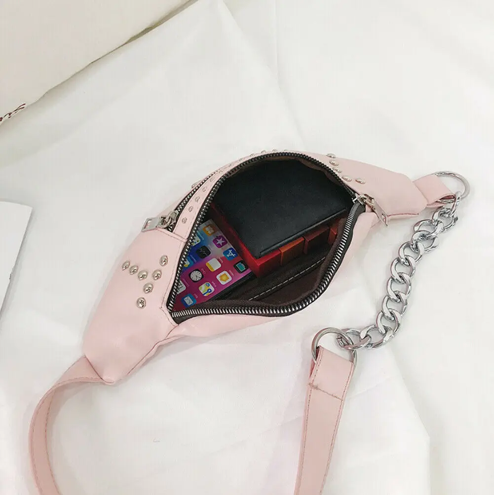 2019 Women's New Fashion Rivets Pattern Small Waist Bag For The Belt Lady PU Leather Fanny Pack Bum Hip | Багаж и сумки