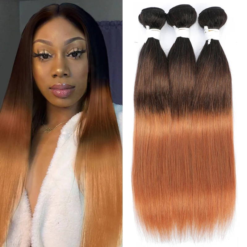 

Brazilian Straight Human Hair Bundles Ombre Brown 1B/4/30 Human Hair Weave Bundles Remy Hair Bundles 1/3/4 Bundle Deals KEMY