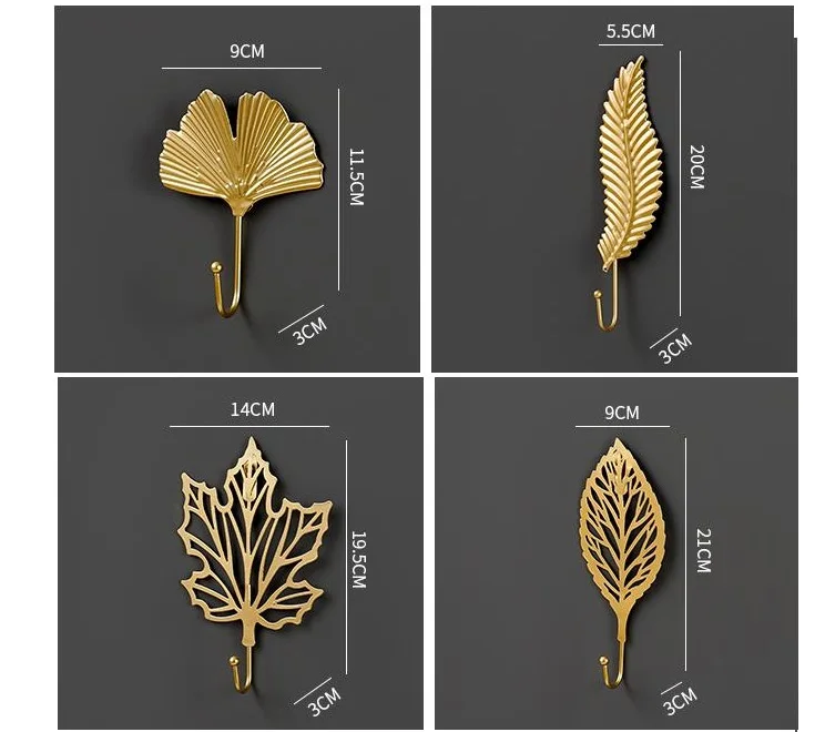 

Nordic Leaf Shape Hook Creative Gold Coat Rack Adhesive Holder Wall Coat Key Hanger Free-Hole Home Wall Hanging Decoration