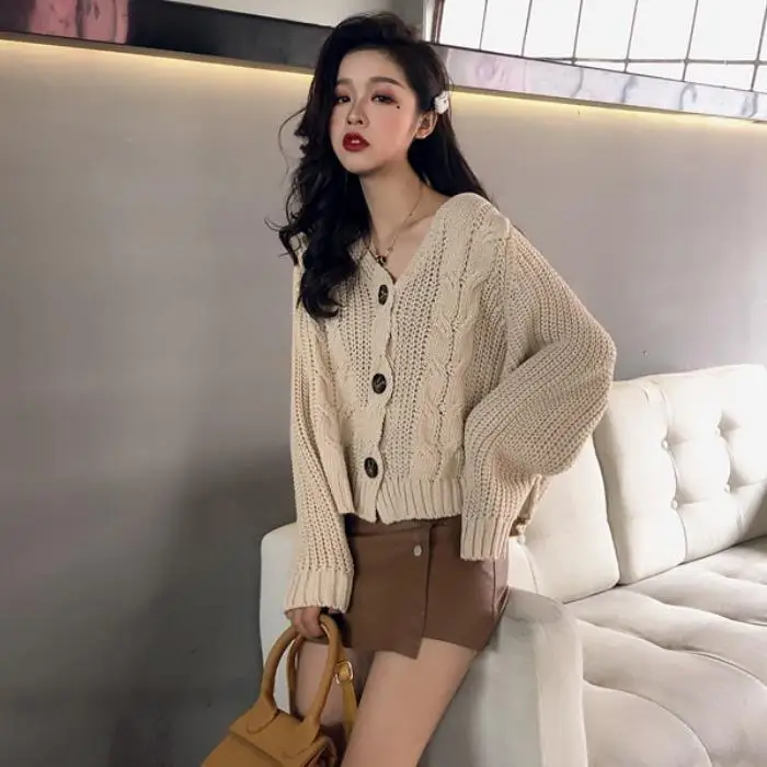 Женский Осенний модный свитер с V-образным вырезом новинка 2020 женский кардиган