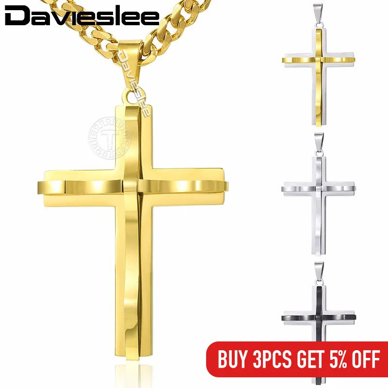Мужская цепочка с изогнутым крестом Davieslee ожерелье кулоном из нержавеющей стали