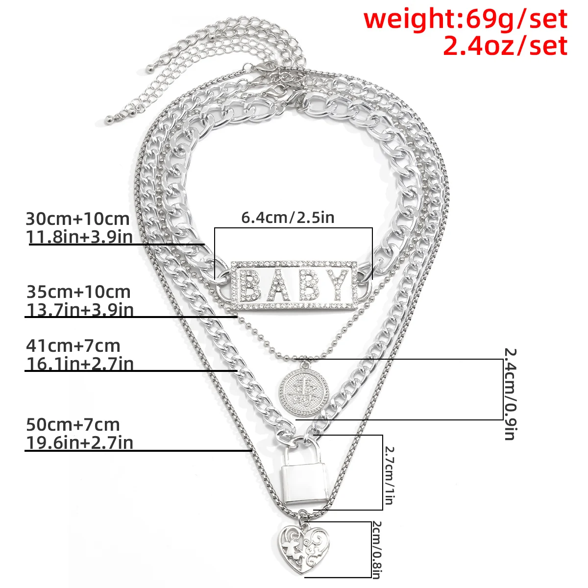 

Punk Crystal Letter Baby Heart Coin Lock Pendant Necklace for Women Vintage Aesthetic Choker Beads Chains Necklace Neck Jewelry