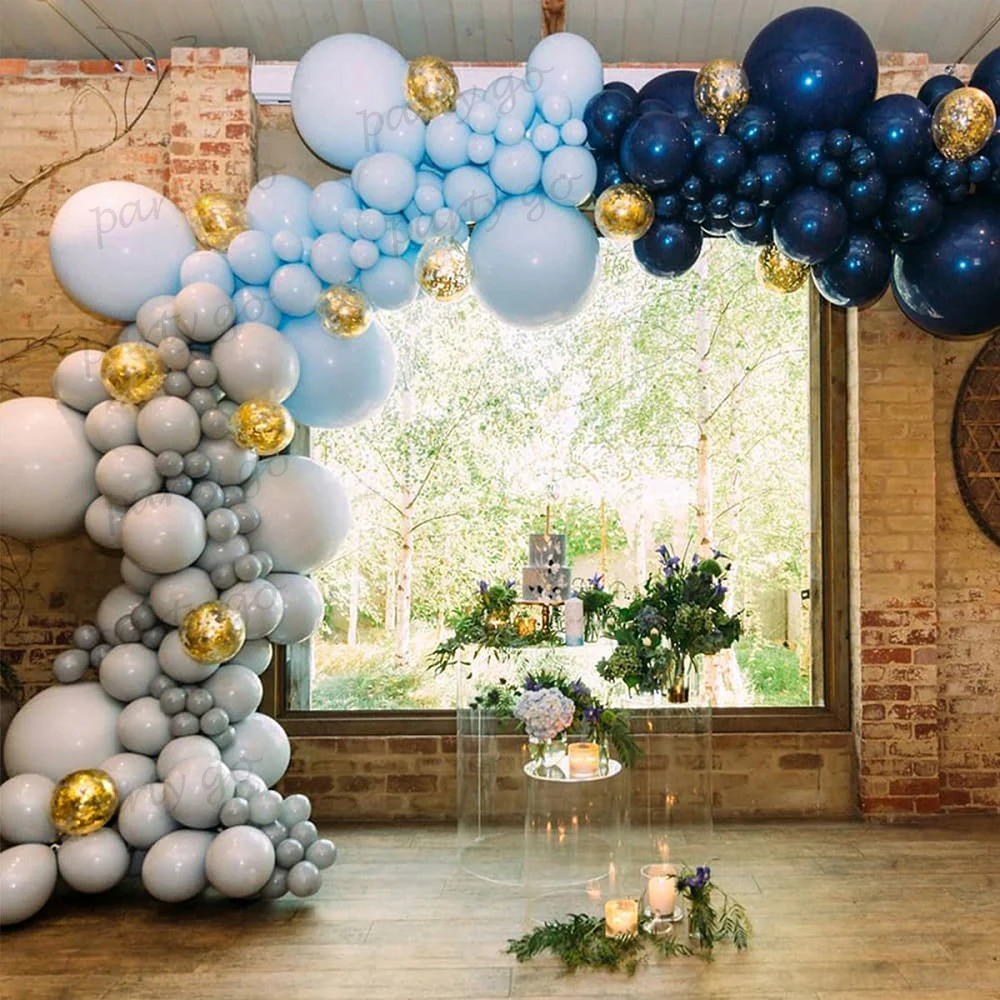 

162pcs Navy Ink Blue Macaron Blue Gray Latex Balloons Garland Arch Kit Wedding Birthday Party Gold Confetti Globos Baby Shower