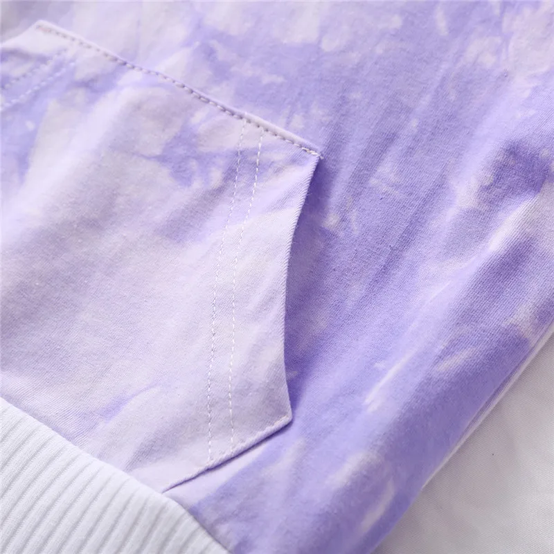 2020 Baby Girl Hoodie Set Tie Dye Printed Long Sleeve Casual Kangaroo Pocket+Pants Outfits Fall Clothes | Детская одежда и обувь