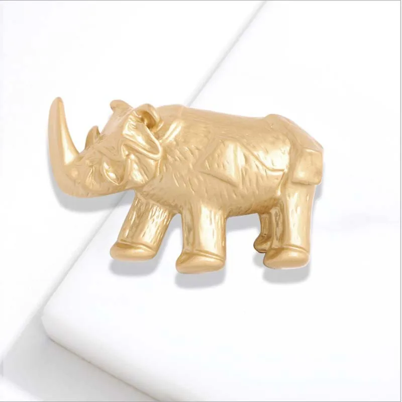 

HOSENG Golden Rhinoceros Alloy Animal Brooch Woman Man Clothes Jewelry Vintage Metal Lapel Gift Pin HS_135