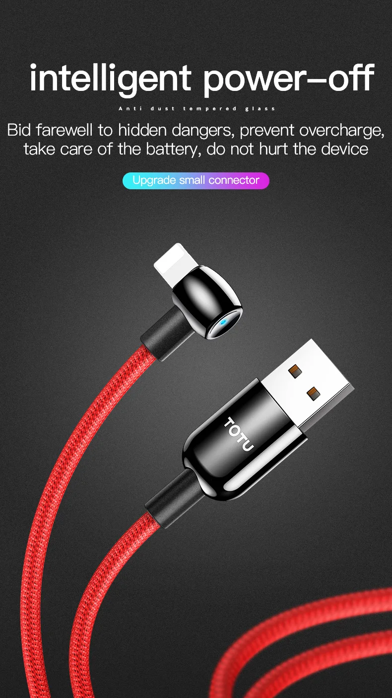 TOTU 1,2 м нейлоновый USB кабель для зарядки телефона для Iphone 11 Pro Max кабель с светодиодный светильник для зарядки Iphone X 8 7 6 Plus зарядное устройство