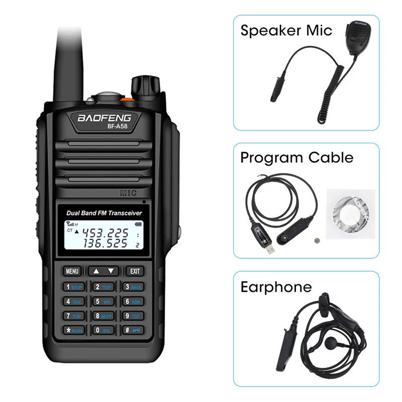 Baofeng BF-A58 портативная рация IP68 Водонепроницаемый 128CH двухдиапазонный UHF VHF двухстороннее радио Ручной fm-приемопередатчик CB Ham радиостанция