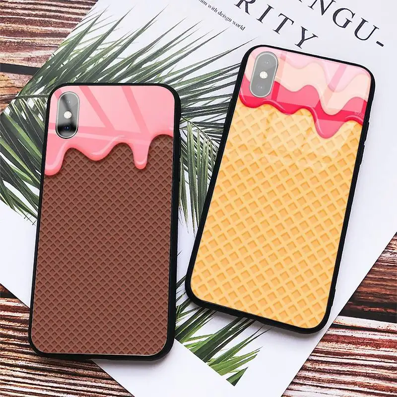 

Summer Flowing Ice Cream Flowing Phone Case Tempered glass For iphone 6 7 8 plus X XS XR 11 12 13 PRO MAX mini