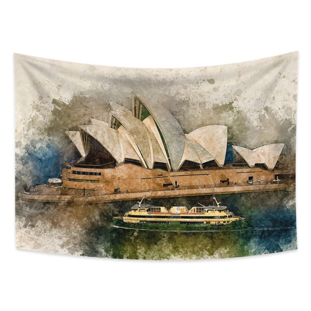 Коврик с изображением Сиднейской оперы в стиле акварели "Cassisy Tapestry" для оформления стены.