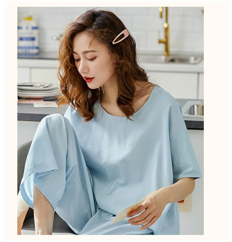 Summer New 2021 Women's Pajamas Sets Ice Silk Loose Short Sleeve Home Wear Plus Size Breathable Sleepwear Suit Nightwear