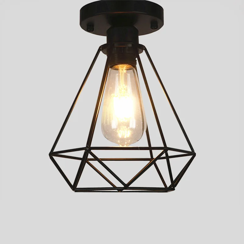 Goedkoop Industriële Retro Metalen Kubus Plafondlamp Ijzer Lampenkap Zwart Led E27 Inbouw Lamp Decro Voor Cafe Hotel Woonkamer Veranda