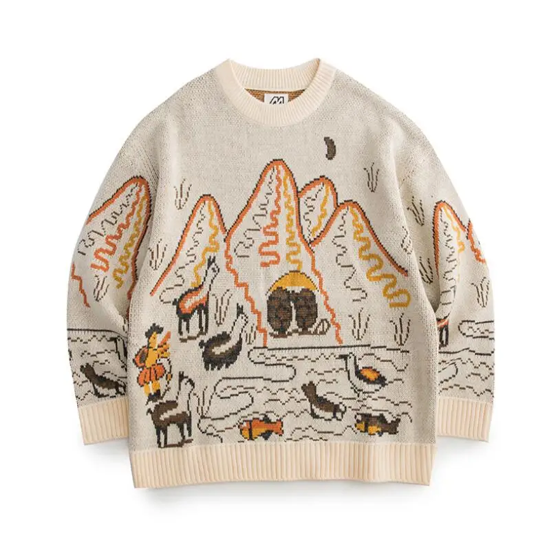 

Autumn Winter Vintage Print Men's Sweater Unisex Women's Sweatshirts Couple Pullover Streetwear Vintage Chic w2350