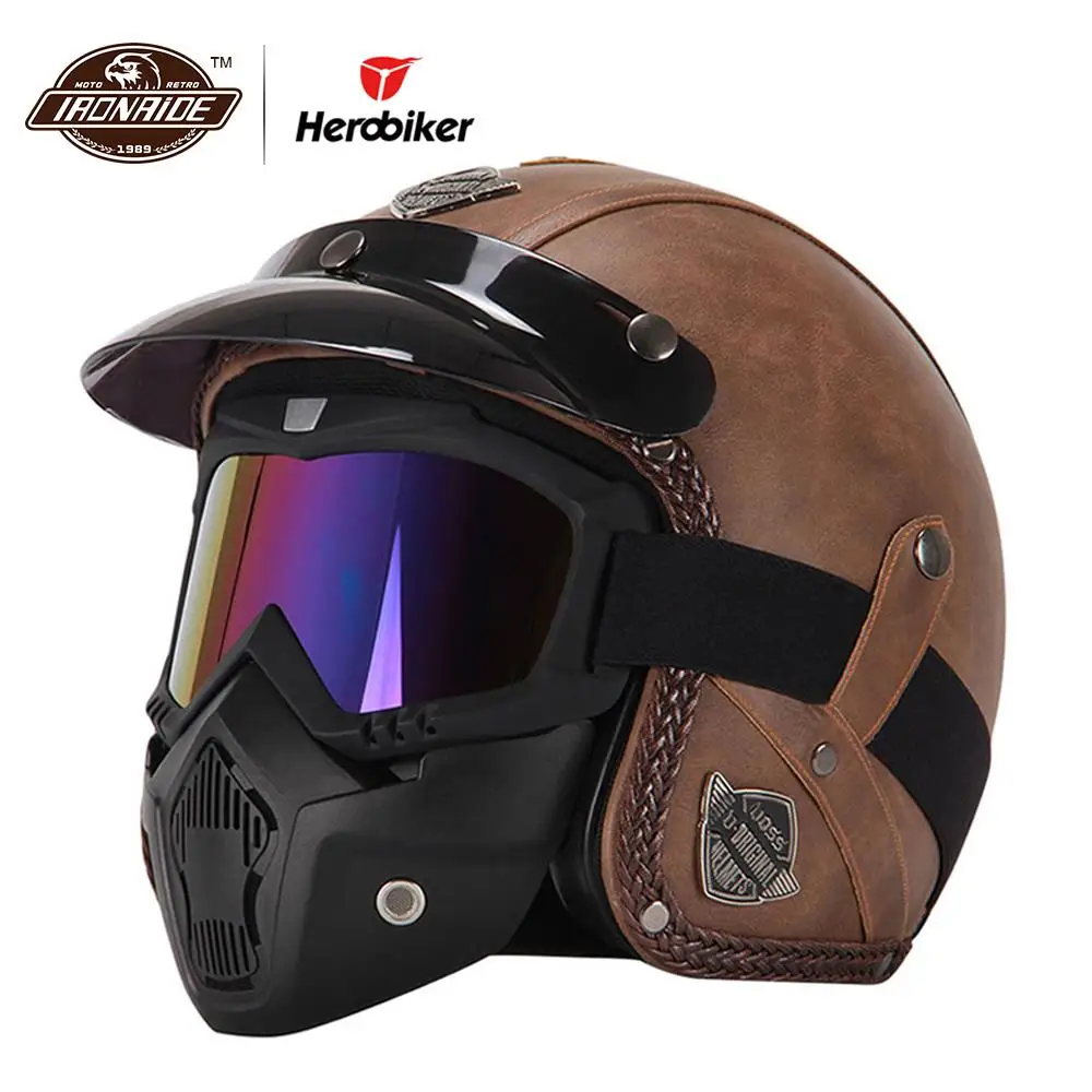 New Retro Vintage German Style Motorcycle Helmet 3/4 Open Face Helmet Scooter Chopper Cruiser Casco Moto Helmet Glasses Mask new german motorcycle wwii style half helmet chopper biker pilot goggles open face moto motocicleta with free goggle and mask