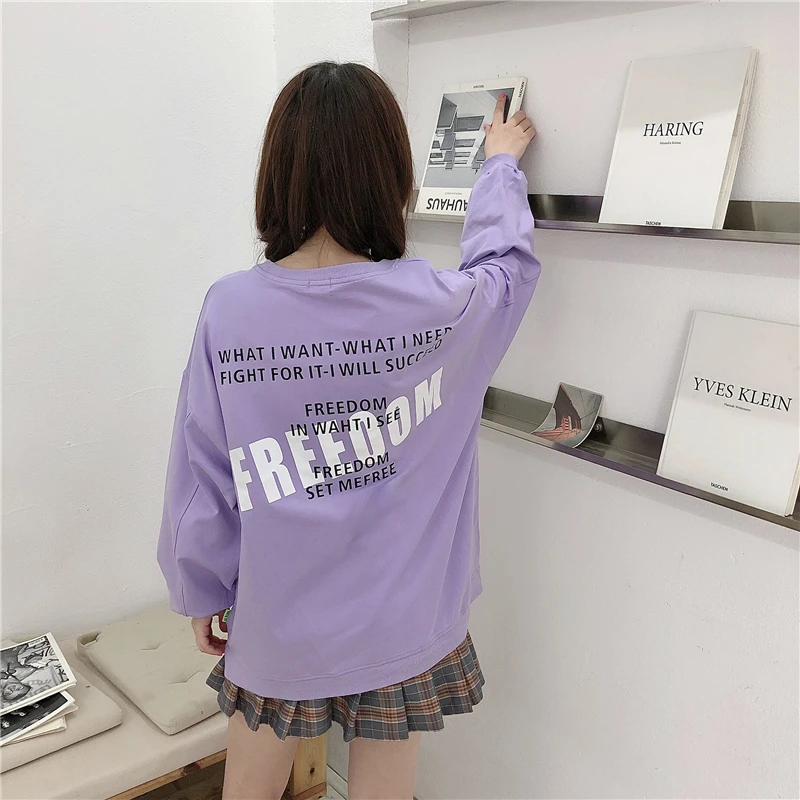 

Purple Oversized Hoodies Sweatshirt Women Autumn Winter Letter Print Casual Long Sleeve Pullovers Ladies Korean Fashion Coat