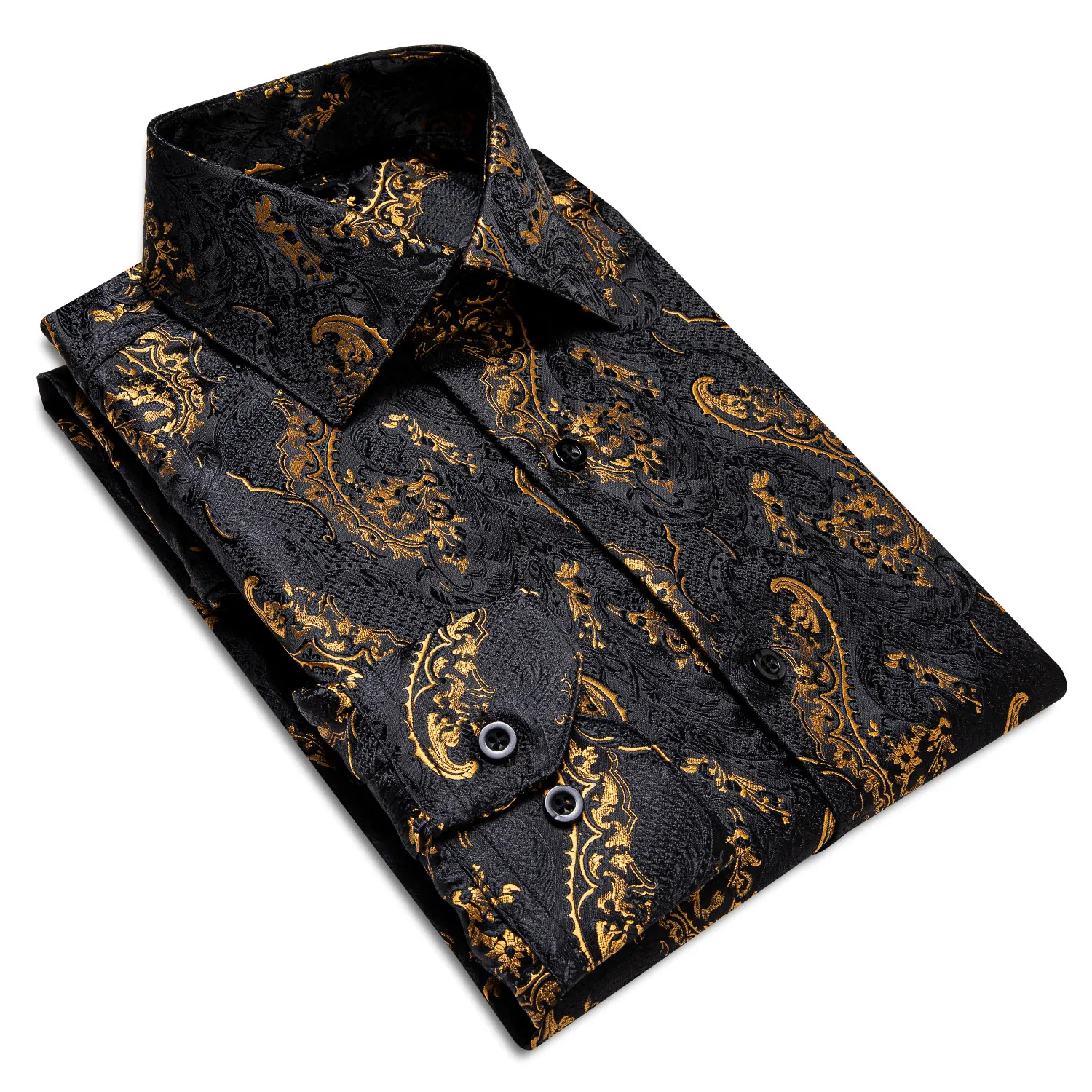 Мужские деловые рубашки с узором пейсли черного и золотого цвета брендовая
