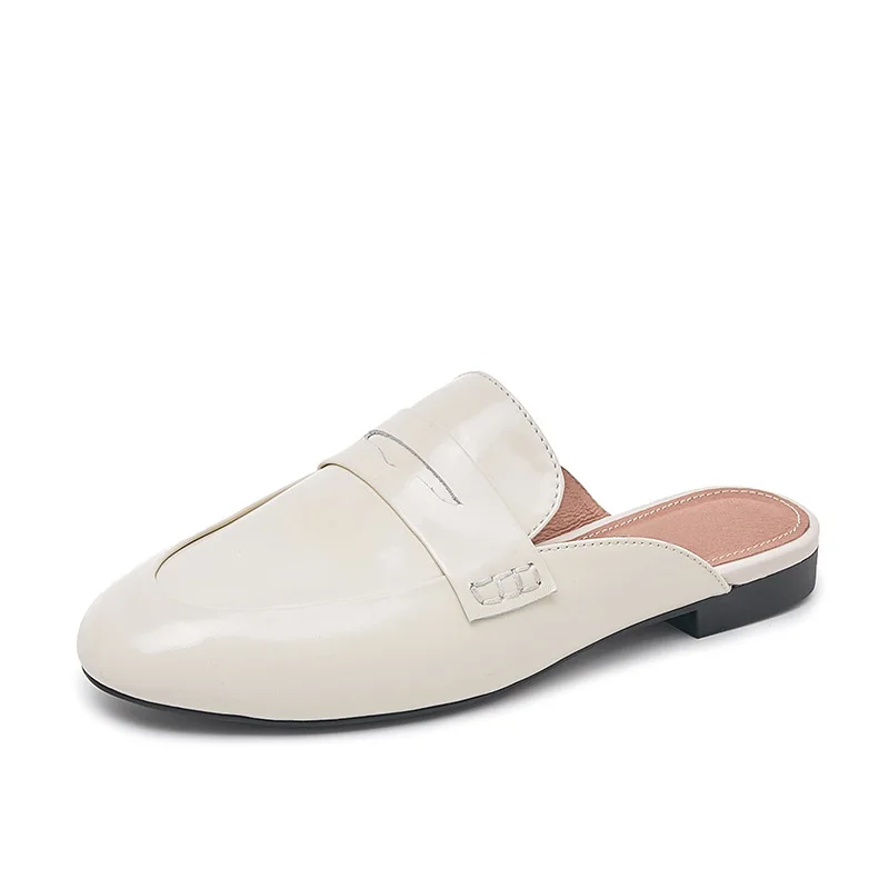 

Baotou Half Slippers Women Summer Wear Leather 2021 New Ins Wind Flat Bottom Muller Sandals Women Free Shipping