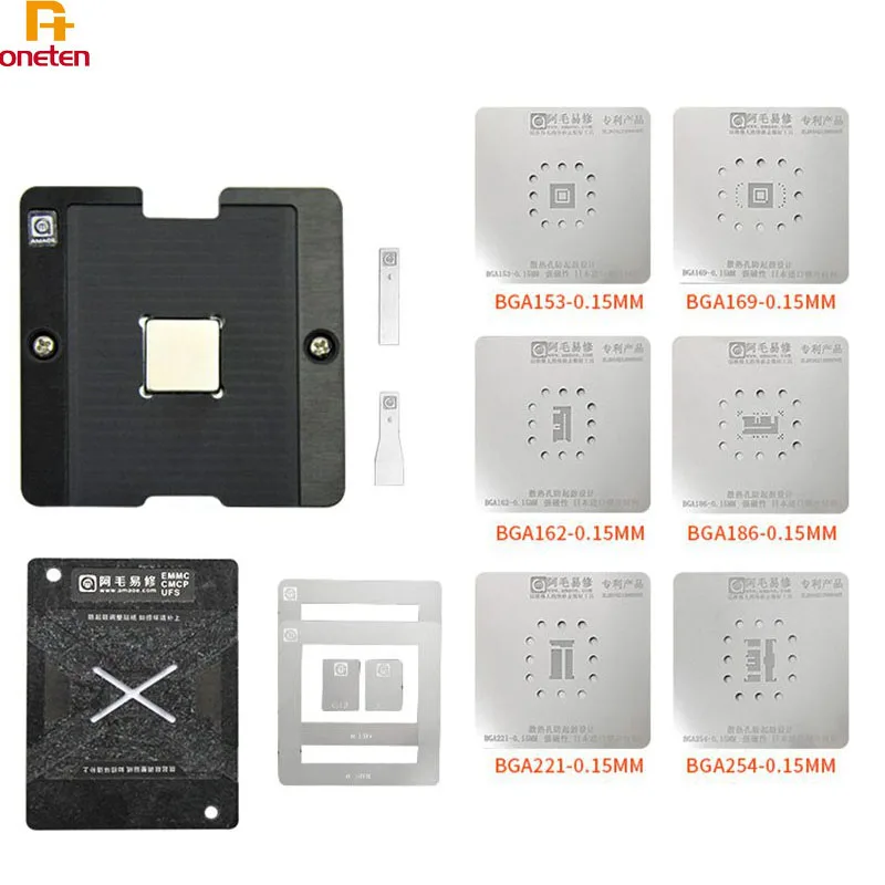Трафарет Amao BGA для Nand EMMC EMCP 153 162 169 186 221 254 универсальная платформа установки в