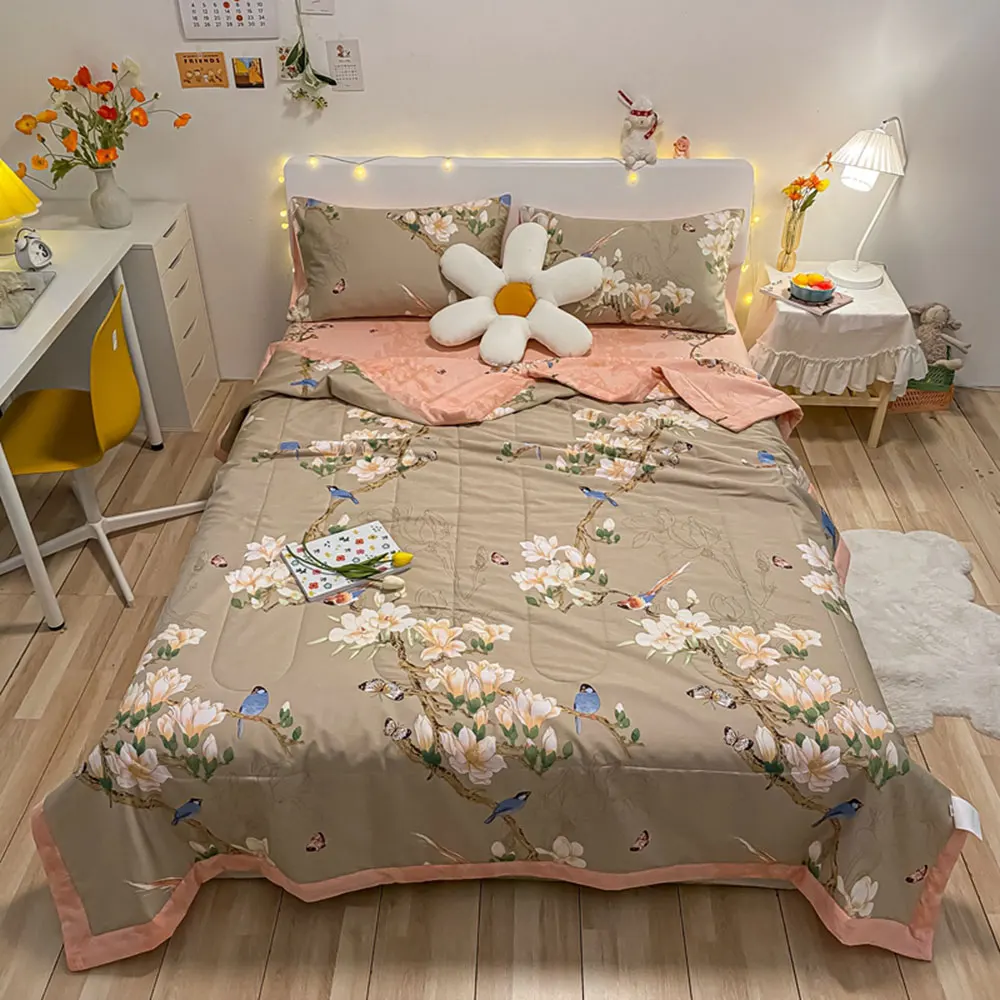 

Svetanya Chinese Bird Butterfly Flowers Summer Air Conditioning Quilt Stitching Throws Blanket Washable Cotton Twin Queen Size