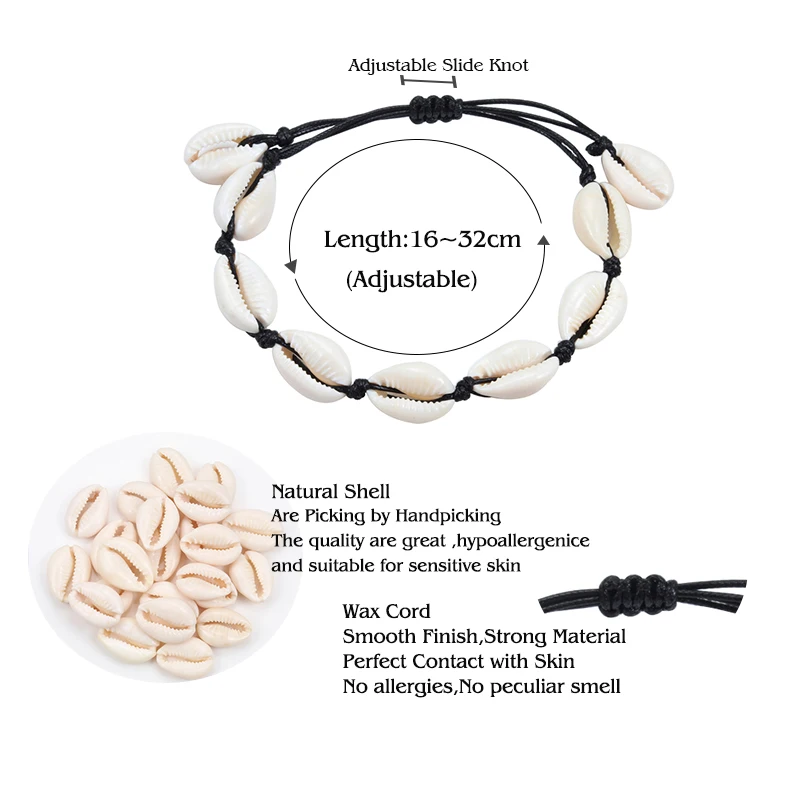 Популярный браслет из натуральной ракушки Cowrie в стиле бохо плетеный веревочный